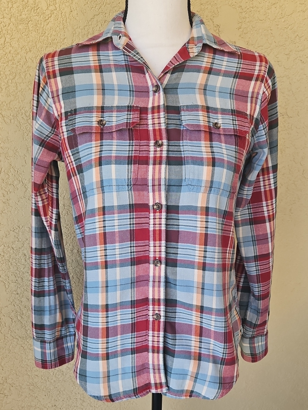 Chaps Petite Plaid Button Down Long Sleeve Top